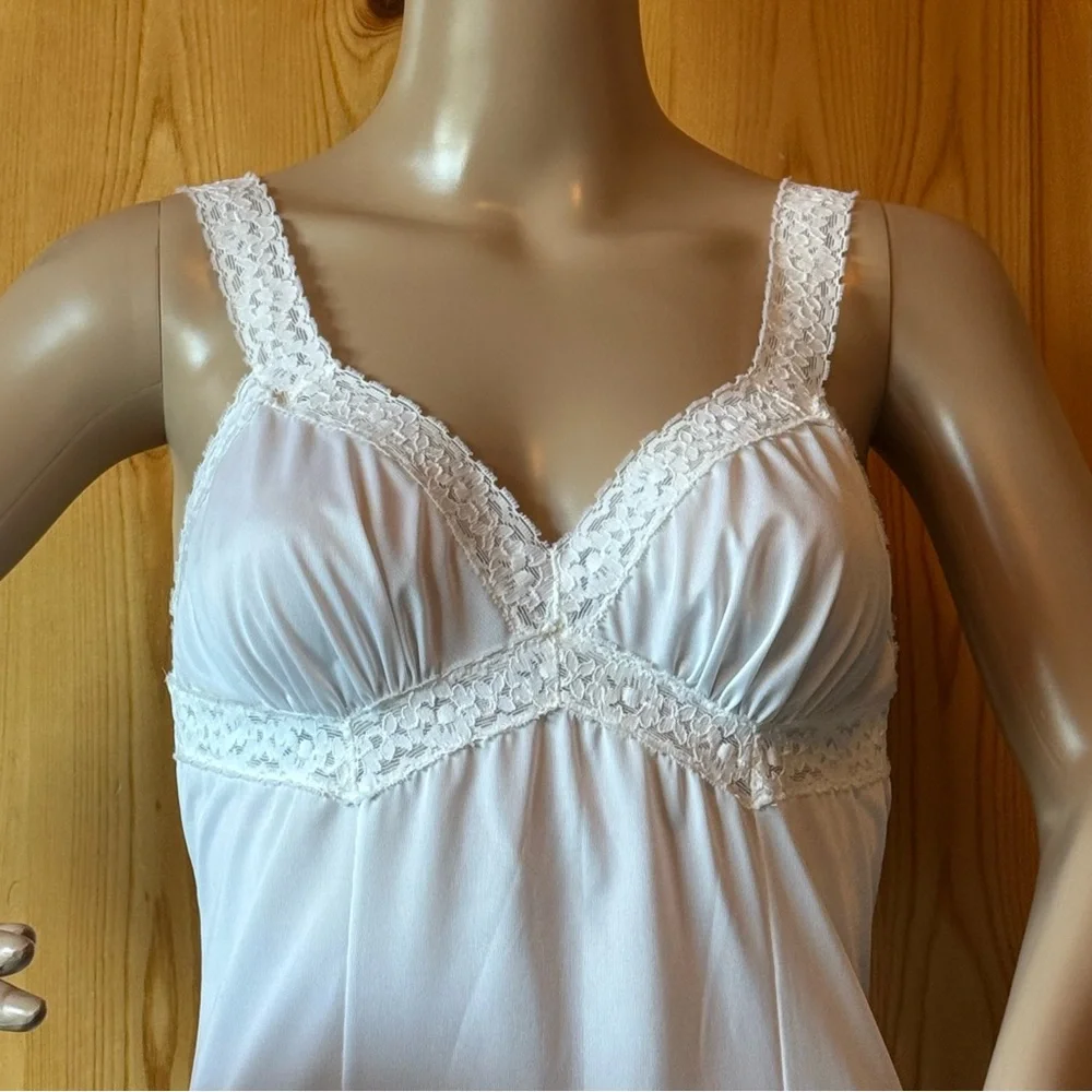 Vintage 60s French Maid Long Lingerie Slip Dress Lace S Feminine - Picture 4 of 13